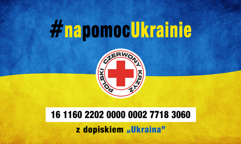 Flaga Ukrainy i nr konta PCK do pomocy 